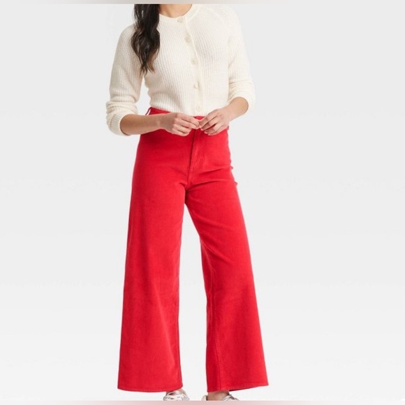 Universal Thread Denim - High-Rise Corduroy Sailor Wide Leg Ankle Jeans - Universal Thread -Red - Size 10